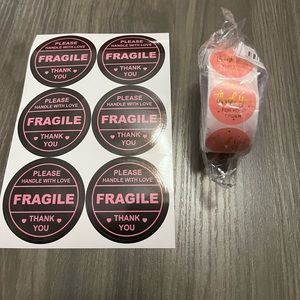 500 Pink Thank you stickers, comes with a dozen (2 sheets) fragile stickers.